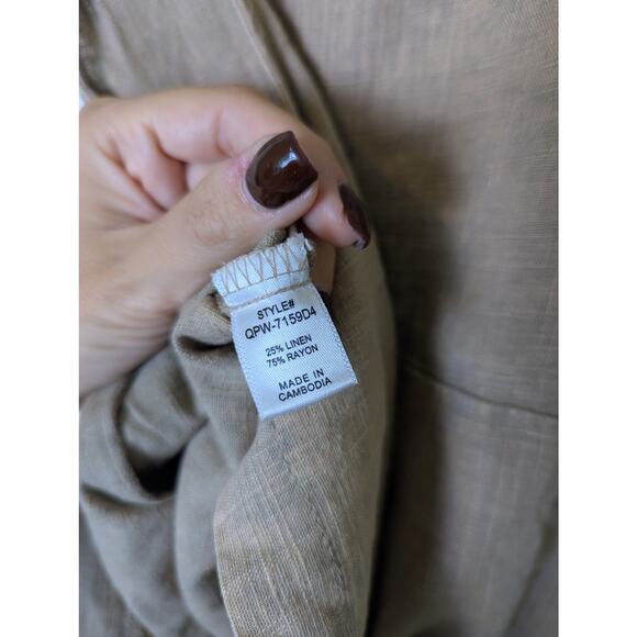 NWT Zenana Linen Blend Knot Brown Beige Overall Romper Shorts Women M Beachy - Picture 9 of 14